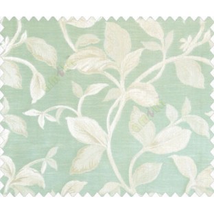 Traditional floral with big leaves on stem on Aqua blue green base main curtain